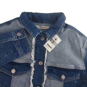 Mavi New Fit Women Small Patchwork Button Front Raw Hem Denim Jean‎ Jacket